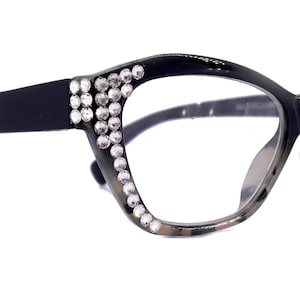 Jane, (Bling) Women Reading Glasses W (Clear) Genuine European Crystals, Magnifying Reader, Cat Eyes (Black )Tortoise Shell. NY Fifth Avenue
