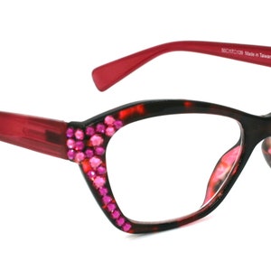 Jane, (Bling) Women Reading Glasses W (Fuchsia, Light Rose) Genuine European Crystals, Cat Eyes (Pink) Tortoise Shell, NY Fifth Avenue