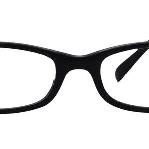 May include: Black oval-shaped eyeglasses with clear lenses and rhinestones on the sides.