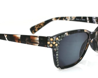 Oasis, (Bling) Sun Readers (No Bifocal) W (Hematite, L. Colorado) Genuine European Crystals  (Brown) Tortoiseshell NY Fifth Avenue