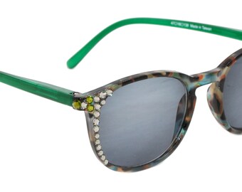 Maya, (Bling) (Sunglass Reader) (No Bifocal) 4 Women W (Black Diamond, Olivine) Genuine European Crystals (Green Brown) NY Fifth Avenue