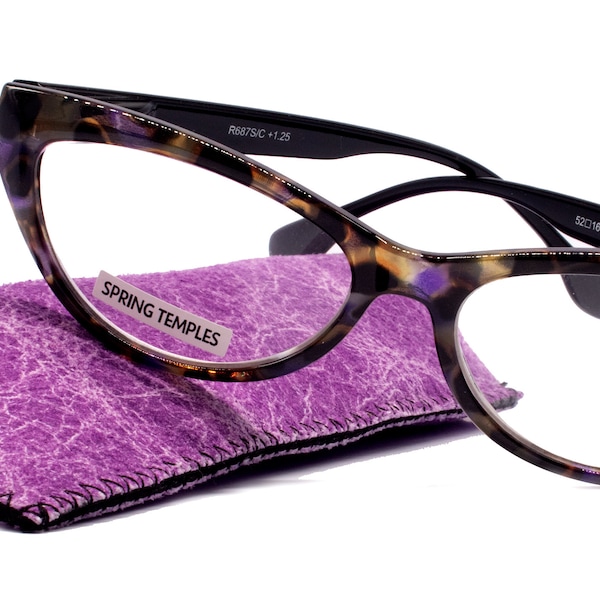 Lynx, (Premium) Reading Glass, High End Readers +1.25..+3 Magnifying, Cat Eye optical Frame, Tortoise Shell (Brown, Purple) NY Fifth Avenue