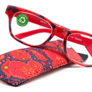 Persia, (Premium) Reading Glasses High End Reader, Magnifying Eyeglass, Square Optical Frame (Red, Blue n Orange) Paisley NY Fifth Avenue