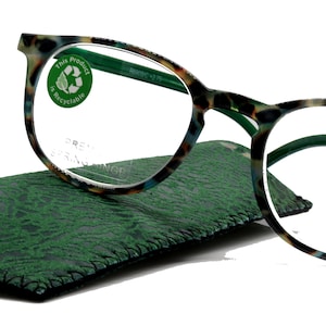 Ella, (Premium) Reading Glasses Round. High End Readers Modern Circle Style (Green) Brown Tortoiseshell +1.25..+3 Magnifying NY Fifth Avenue