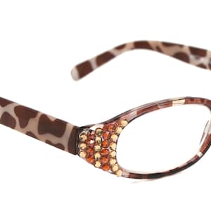 Isabella, (Bling) Reading Glasses Women W (Cooper, Light Colorado) Genuine European Crystals  Animal Print NY Fifth Avenue (Wide Frame)