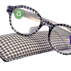 The Alchemist, (Premium) Reading Glasses, High End Readers, Magnifying Eyeglasses, (Black Translucent) (Round) (Houndstooth) NY Fifth Avenue