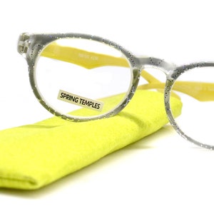 Grace, (Premium) Reading Glasses High End Readers +1.25 ..+3 Magnifying Glasses, Round Frame. (Metallic Silver, Yellow) NY Fifth Avenue.