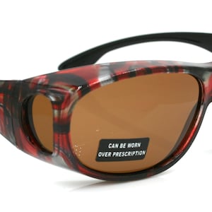 Explorer, (Fit Over) Glasses, Rectangular Polarized Sunglasses 1.1mm 100% UVA UVB Prot (Red Brown) Frame, (Amber Brown) Lens NY Fifth Avenue