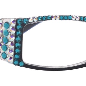 The French ( Full Bling) (Fleur De Lis) Women Reading Glasses W (AB Aurora Borealis N Turquoise) Genuine European Crystals , NY Fifth Avenue