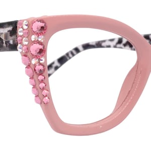 Rhodes, Bling Line Bifokal Lesebrille (1.25 bis 3.50) Cat Eye Tortoise Pink mit Light Rose und AB österreichische Kristalle NY Fifth Avenue