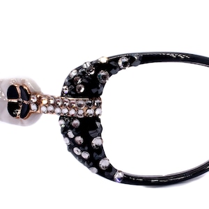 Glamour Quilted, (Bling) Reading Glasses For Women Adorned W (Clear, Hematite)Genuine European Crystals +1.25.. +3.5 (White, Black)