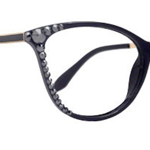 Cattitude Bling Reading Glasses 4 Women W Hematite Genuine European Crystals, Magnifying Cat Eye  NY Fifth Avenue