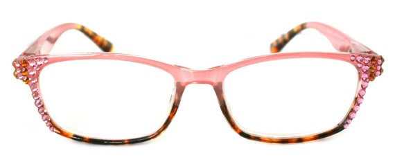 Women's High-Powered Reading Glasses: Red and Pink Frame and Matching Case  +4.00 Magnification Aspheric Lenses