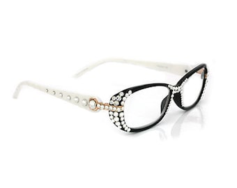 Gafas de lectura Glamour acolchadas (brillantes) para mujer con cristales europeos auténticos (laterales y frontales) transparentes, rectangulares, de +1.25 a +3.50. Quinta Avenida de Nueva York.