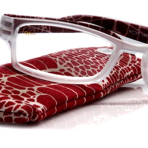 Xena, (Premium) Reading Glasses, Square Readers Clear Frosted +1.25.. +6 High / Strong Magnifying Eyeglasses (Red Giraffe) NY Fifth Avenue