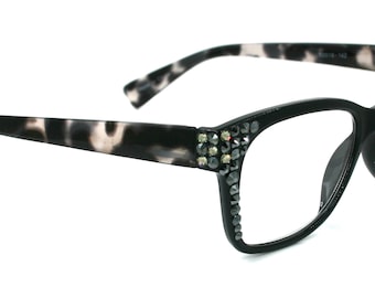 Gafas de lectura Madison Square (Bling) para mujer (diamante negro, hematita), cristales europeos auténticos, montura ancha de NY Fifth Avenue (+1.5-+3)