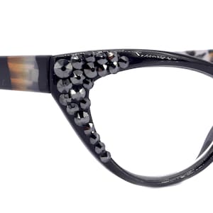 Lynx, (Bling) Cat Eyes, Women Reading Glasses Adorned W (Hematite) Genuine European Crystals (Tiger Brown, Black) Frame, NY Fifth Avenue.