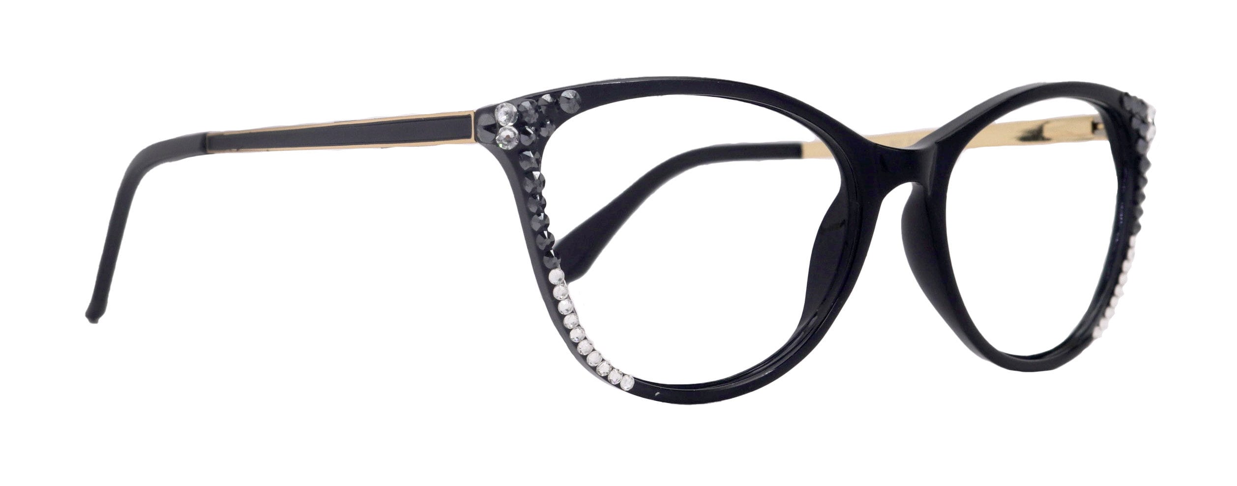 Cattitude Bling Reading Glasses 4 Women W Hematite N Clear Genuine European Crystals, 1.00 to 4.00 Magnifying Cat Eye  NY Fifth Avenue