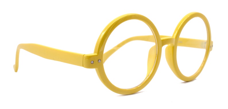 Zelda, (NON Prescription) (Premium) Big True Round vintage eyeglasses (Yellow) X Large Eye, Oversize, Protective Eyewear. NY Fifth Avenue 