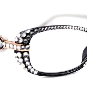 Glamour Quilted, (Bling) Reading Glasses For Women With (Full Top)  Genuine European Crystals+1.25 to +3 (White, Black) NY fifth avenue.