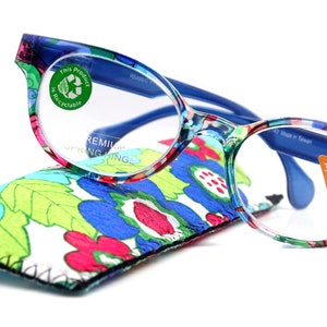 Versailles, (Premium) Reading Glasses High End Readers +1.25 .. +3.00 (Blue, Red Floral) Round Optical Frames. NY Fifth Avenue.
