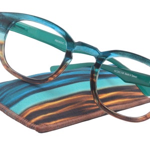 Sorbet Premium Reading Glasses High End Readers +1.25 .. +3.00 (Blue, Brown Transparent) Round Optical Frames. NY Fifth Avenue.