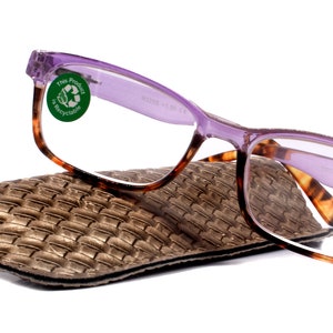Desiree, (Premium) Reading Glasses High End Reader +1.25..+3 Magnifying Square Style (Purple Tortoise Brown) Optical Frame NY Fifth Avenue