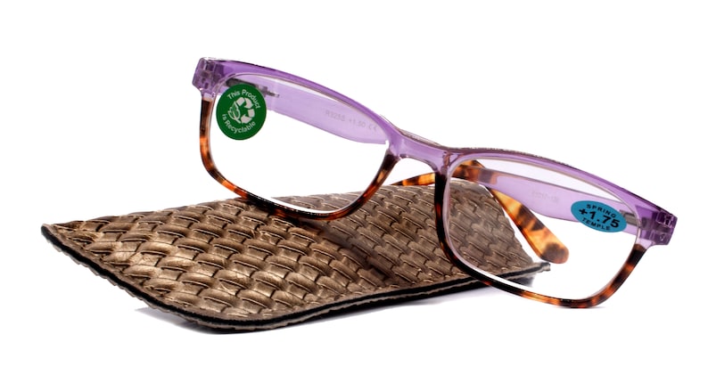 Reading Glasses High End Reader +1.25..+3 Magnifying Wayfarer Style Premium Optical Frame NY Fifth Avenue Desiree, Purple Tortoise Brown