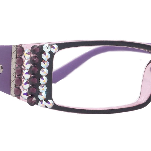The French, (Bling) (Fleur De Lis) Women Reading Glasses W Genuine European  AB n Amethyst Crystals +1 .. +3 (Purple) Frame, NY Fifth Avenue