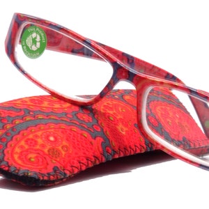 Florence, (Premium) Reading Glasses, High End Readers +1.25 to +3.00 Magnifying. (Paisley, Red) optical, Rectangular Frame. NY Fifth Avenue