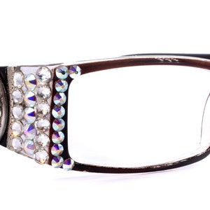 The Medallion, (Bling) Reading Glasses 4 Women W (Clear, AB ) Genuine European Crystals (barbed wire Western Concho) NY Fifth Avenue