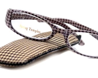 The Scottish, (Premium) Reading Glasses, High End Readers (Brown) Hound Tooth +1.25.. +3 Magnifying Eyeglasses. Houndstooth NY Fifth Avenue
