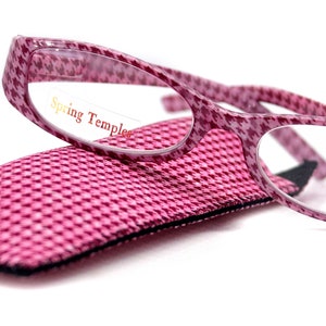 The Scottish, (Premium) Reading Glasses, High End Readers (Pink) Hound Tooth +1.25.. +3 Magnifying Eyeglasses. Houndstooth NY Fifth Avenue
