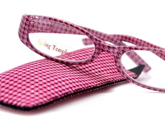 The Scottish, (Premium) Reading Glasses, High End Readers (Pink) Hound Tooth +1.25.. +3 Magnifying Eyeglasses. Houndstooth NY Fifth Avenue