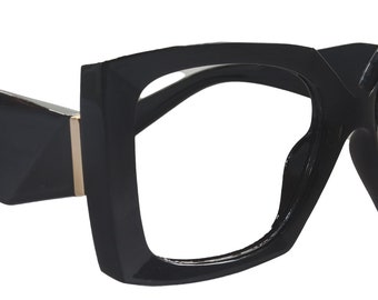 Penelope Black  Large Oversized Reading Glasses, Women Readers, High End Reading Magnifying eyeglasses,  Big Square optical Frames
