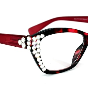 Jane, (Bling) Women Reading Glasses W (Clear) Genuine European Crystals, Magnifying Reader, Cat Eyes (Pink) Tortoise Shell. NY Fifth Avenue
