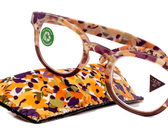 Autumn, (Premium) Lesebrille High End Readers +1.25, +1.50..+3.00 Round Style. Optischer Rahmen, (braun, violett geblümt) NY Fifth Avenue