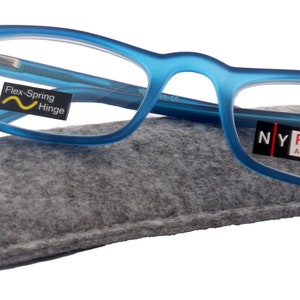 Morgan Premium Reading Glasses HighEnd Magnifying Readers, Transparent Blue Small Rectangular Frame, Inspired by NY Fifth Avenue Lower nose