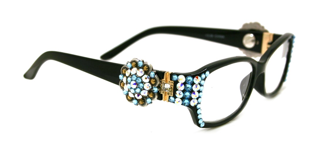 The Medallion, bling Reading Glasses Women W AB , Aquamarine Genuine