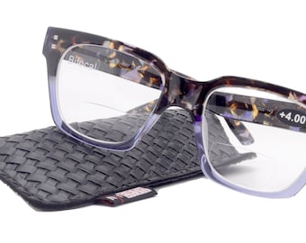 Bifocal Premium  Reading Glasses, High End Readers +1.25 to +3.50 Magnifying, Fashion Square (Purple Black Tortoise) NY Fifth Avenue