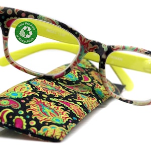 Persia, (Premium) Reading Glasses High End Reader +1.25..+3 Magnifying Eyeglass, Square Optical Frame (Lime Green) Paisley NY Fifth Avenue