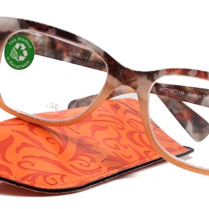 Aya, (Premium) Reading Glasses, High End Fashion Reader,+1.25 to +4 Magnifiers, (Tan n Brown Tortoise) Square Frame. NY Fifth Avenue.