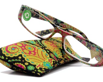 Florence, (Premium) Reading Glasses, High End Readers +1 to +6.00 Magnifying. (Paisley, Green) optical, Rectangular Frame. NY Fifth Avenue.