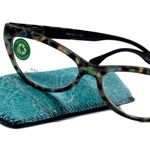 Lynx, (Premium) Reading Glass, High End Readers +1.25..+3 Magnifying, Cat Eye optical Frame, Tortoise Shell (Brown, Green) NY Fifth Avenue
