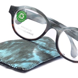 Citlalli, (Premium) Reading Glasses, Round Frame  +1.25 .. +3 Magnifying Eyeglasses (Marble Blue) Circle Style. NY Fifth Avenue