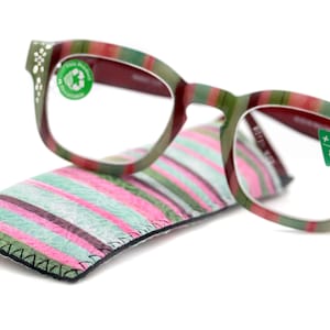 Rivera, (Premium) Reading Glasses, High End Readers +1.25 to +3 Magnifying Eyeglass, Candy (Burgundy, Green n Pink) Square, NY Fifth Avenue.