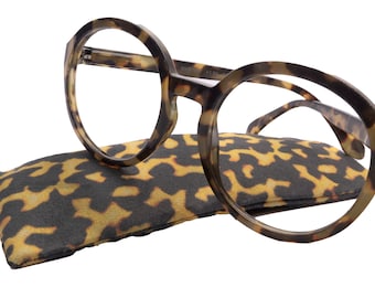 Jackie O, (Premium) Women Reading Glasses, High End Readers (Leopard) (Oversize Large Round) Magnifying Eyeglasses, Optical, NY Fifth Avenue