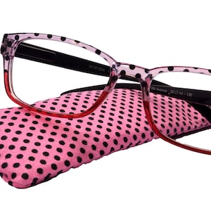 Julia, Premium Lesebrille High End Lesebrille +.50 bis +6 Lupen (Pink Tupfen) (quadratisch) optischer Rahmen