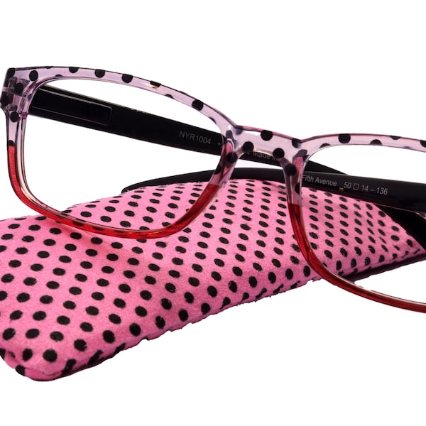 Julia, Premium Reading Glasses High End Reading Glass +.50 to +6 magnifying glasses (Pink Polka Dot) (Square) optical Frames