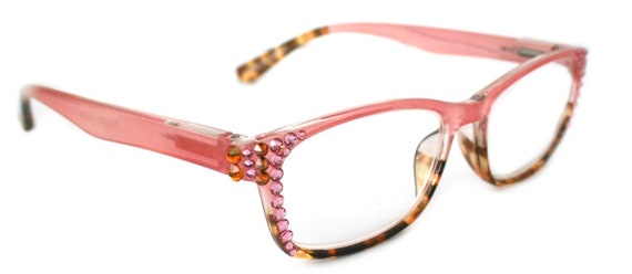 Women's High-Powered Reading Glasses: Red and Pink Frame and Matching Case  +4.00 Magnification Aspheric Lenses